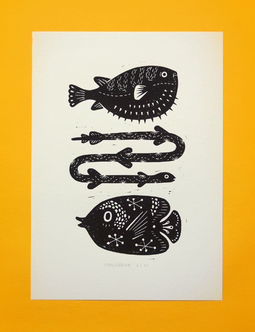 Hello Fishies Block Print 25x35cm