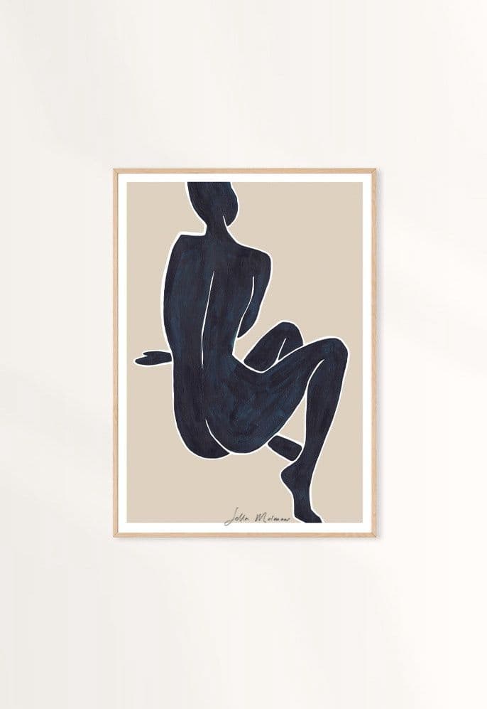 Print Woman Sitting Dark Blue - A3